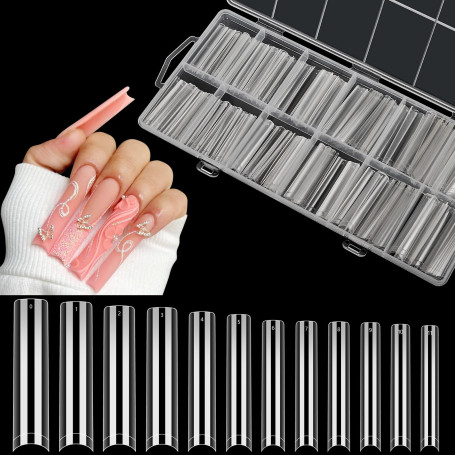 Adonafy Capsule Americaine Ongle Carré: 240 Pièces Longue Ongle Pose Americaine - 3XL Demi Couverture Capsules Ongles pour Femme