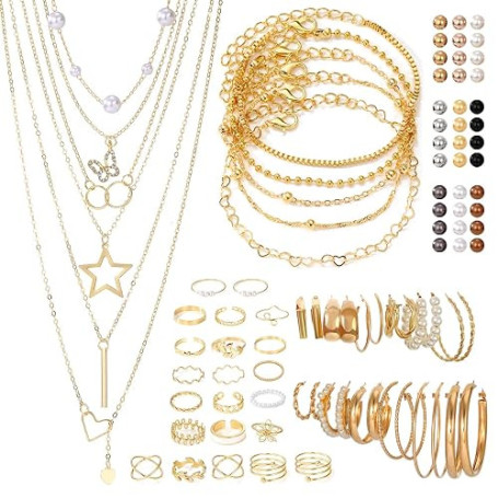 OKMIJN 92 Pcs Parure Bijoux Femme : Élégante Parure de Bijoux pour Femme comprenant Collier Ras de Cou, Collier Breloque Argent