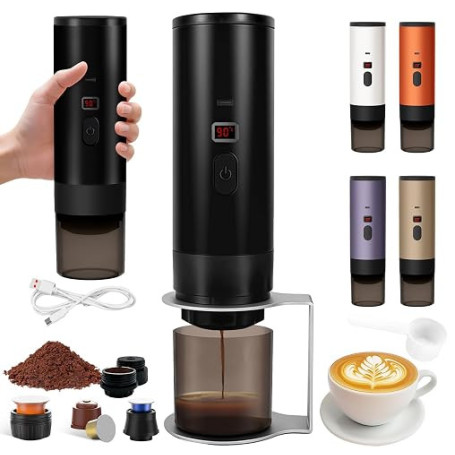 Qottmez Machine a Cafe Portable 3 en 1, Cafetiere Portable 90 ml, lot de 1 | pour Capsule et Café Moulu, pour Voyage, Camping, V