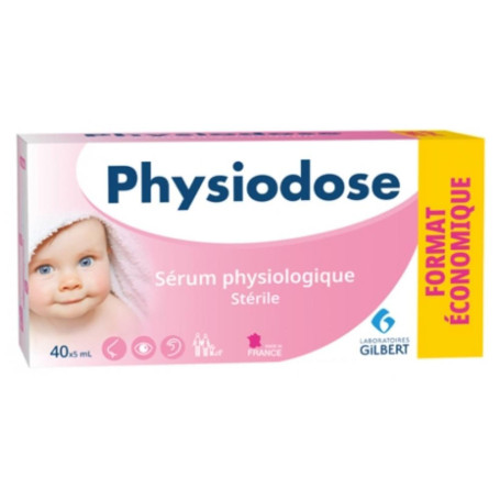 Physiodose Sérum Physiologique Bébé – 40 Unidoses Stériles 5 ml – Nez, Yeux | Stérile, NaCl 0,9 %, sans conservateur – 40 unidos