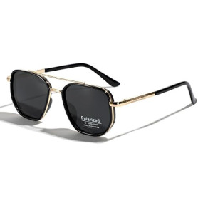 LIGOES TR90 Lunettes de soleil polarisées rétro carré plat double pont plein cadre UV400