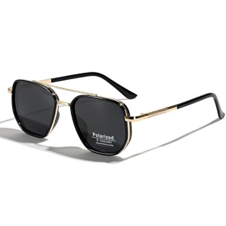 LIGOES TR90 Lunettes de soleil polarisées rétro carré plat double pont plein cadre UV400