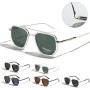 LIGOES TR90 Lunettes de soleil polarisées rétro carré plat double pont plein cadre UV400