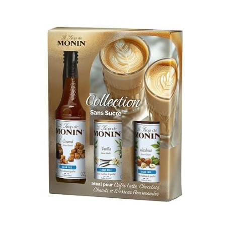 MONIN - Coffret collection sans sucre pour Boissons Chaudes - Caramel, Noisette et Vanille - 3x25cl