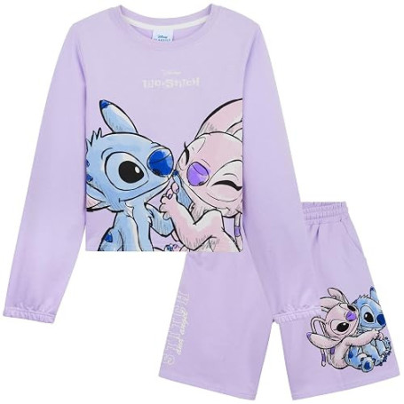 Disney Stitch Ensemble Survêtement Fille et Ado 2 Pièces Sweatshirt à Col Rond et Short Fille avec Poches Loungewear Set Confort
