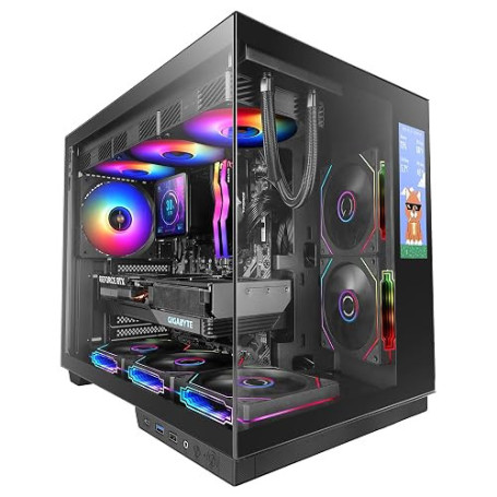 Mars Gaming MC-Mirage, Boîtier Gaming ATX, Écran LCD IPS 7,2” Personnalisable, Verre Trempé Continu Frontal et Latéral, Structur