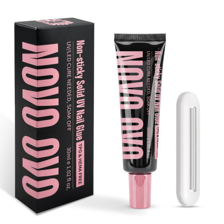 NOVO OVO Colle à ongles UV solide pour ongles à presser sur les ongles, 30 g, avec presse-tube, colle forte et durable non colla