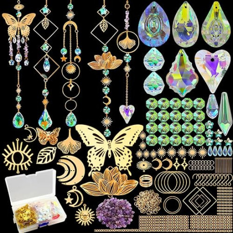 VEEKAY 402 Pièces Kits de Fabrication de Attrape-Soleil,DIY Cristal Suncatchers,Pendentif Cristal à Suspendre Attrape-Lumière,po
