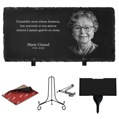 ETERNEL - Plaque Funéraire Personnalisée Multisupport à Coller ou Planter | Gravure Laser Haute Qualité, Plaque Ardoise ou Grani