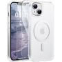Opkiegrn Coque pour iPhone 13/iPhone 14 avec 2 Verre Trempé - Blanc | Magnétique, Compatible avec MagSafe, Antichoc, Antirayures