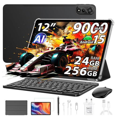 Blackview Mega 2 12 Pouces Tablette avec Clavier+Souris, Android 15 24Go+256Go Gaming Tablette Tactile, Widevine L1, 9000mAh, 2.