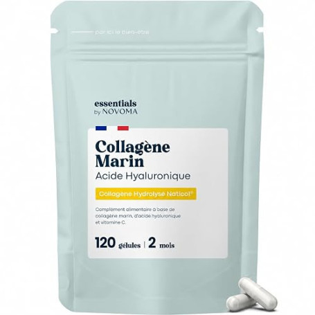 Collagene Marin + Acide Hyaluronique + Vitamine C, 120 Gélules - 2 Mois | 800 mg de Collagène Hydrolysé Naticol® de Type 1 - Fab