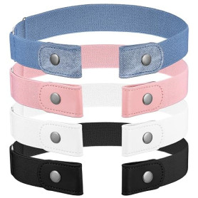 HJZHII Lot de 4 ceintures extensibles sans boucle pour homme et femme, ceinture réglable invisible pour jeans, pantalons, jupes