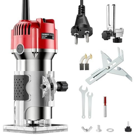 Défonceuse à Bois 800W, 30000RPM Affleureuse Électrique, Routeur à Bois Électrique, Fraiseuse à une Main avec 1 Fraise, Diamètre