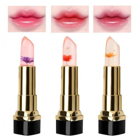 3 Pièces Beauté Jelly Lipstick, Rouge à Lèvres Magique Changeant de Couleur, Fleurs Transparent Baume à Lèvres Set, Soin Naturel