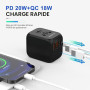 Adaptateur de Voyage Universel dans Le Monde Entier avec PD20W, 2 USB, 1 USB C et 1 Prise AC, Adaptateur de Prise International,