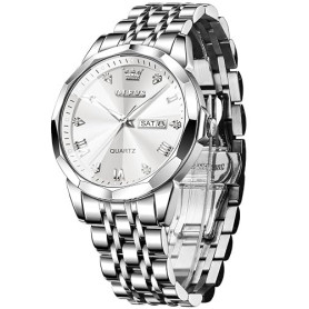 OLEVS Montres pour Hommes Diamond Business Wear analogique Quartz Acier Inoxydable étanche Lumineux Date Bicolore Luxe Casual Wa