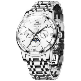 OLEVS Hommes Montre Automatique Auto - Enroulement Phase De Lune Calendrier Hommes Squelette Montre en Acier Inoxydable Luxe Mon