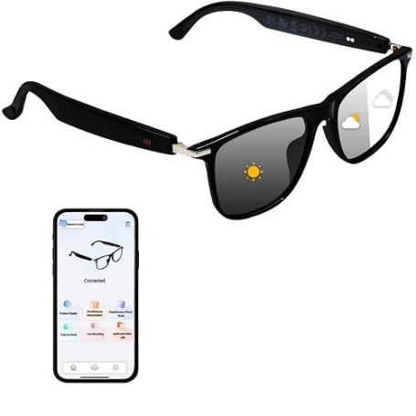 SUNSEATON Lunettes Connectées de Traducteur IA, Lunettes de Soleil Polarisées Bluetooth, Verres Photochromiques, Assistant Vocal