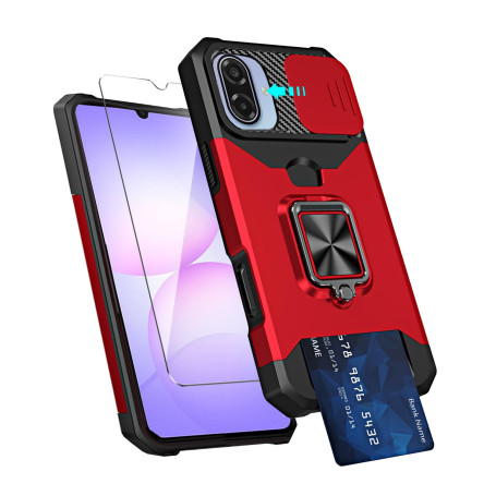 Wanglaism Rouge Coque Compatible avec Samsung Galaxy A07 5G（No 4G） Qualité Militaire Rigide Housse + 1 Verre Trempé, Étui avec M