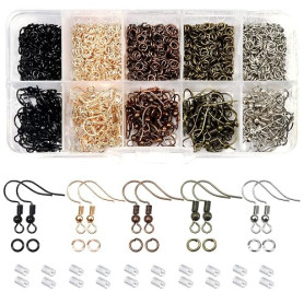TOAOB 1150pcs Crochets de Boucles d'oreilles en Kit Loisirs Créatifs Multicolores 18mm et 4mm Anneaux de Sauter avec 200pcs Ferm