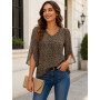 Hotouch Chemisier Femme Manches 3/4 Elegant Fluide Double épaisseur Tunique | col en V Mousseline Blouse Haut| Floral/Unie/Paill