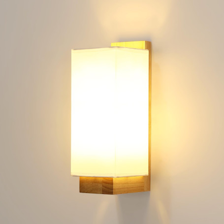 Toolight Lampe Murale Bois Tissu E27 Rectangulaire Chambre Couloir | Applique Murale Vintage, Abat-jour en Tissu, pour Escalier 