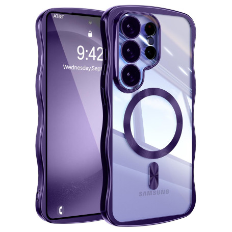 UEEBAI Coque Magnétique pour Samsung Galaxy S25 Ultra 5G avec Recharge sans Fil, Wave Frame Étui en Silicone Liquide, Housse de 