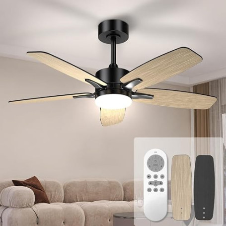 Mefine Silencieux Ventilateur da Plafond avec Lumiere et Telecommande | 2 finitions noir/bois foncé, éclairage LED 3CCT dimmable