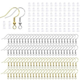 PLABBDPL 200 Pièces Crochets de Boucle d'oreille Or Agrent terne en Acier Inoxydable, Fil d'oreille Crochets avec Boule Ressort