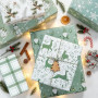 Lot de 6 feuilles de papier cadeau de Noël vert sauge, bonshommes de neige, flocons de neige, branches de pin, rennes, gnomes, 6