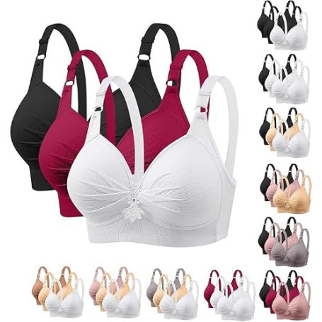 Générique Lot de 3 Soutien Gorge sans Armature Grande Taille Brassiere Femme Push Up Comfit Maintien Fort Rembourré Bralette Sou