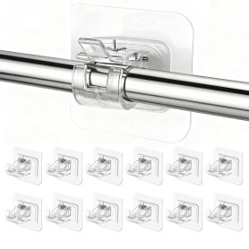 12 Pièces Support Tringle Rideaux sans Percage, Crochet Rideau Adhesifs | Transparent avec Accroche Barre Porte pour Porte-Servi