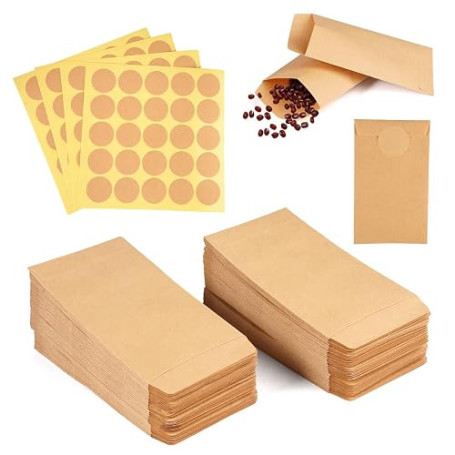 200 Petit Sachet Kraft,Mini Sachet Kraft, Petits Sachets Plats Marron | 6X10cm Sacs en Papier Krafts avec 200 Autocollants, Mini