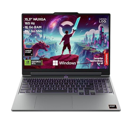 Lenovo LOQ 15AHP11 - Ordinateur Portable Gaming 15.3'' WUXGA (AMD Ryzen 7 250, RAM 16Go, SSD 512Go, NVIDIA RTX 5050 6GB) Clavier