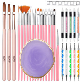 Yokilly Lot de Pinceaux Nail Art, 31 Pcs Pinceau Nail Art Ongles Acrylique | Pinceau Ongle avec 5 Pièces Pinceaux en Silicone Na