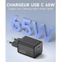 Chargeur USB C 65W, Charge Rapide PD3.0 PPS GaN II | avec Câble Tressé 2M, Compatible pour MacBook Pro/Air, pour Galaxy S26/S25/