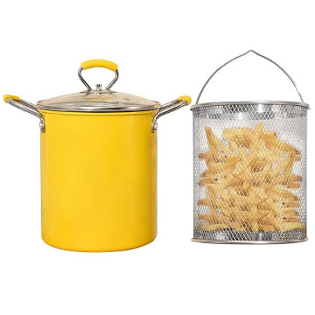 PARACITY Friteuse 3L avec Panier Passoire, Petite Poêle à Frire avec Poignée en Silicone Anti-Brûlure, Acier Inoxydable 304, pou