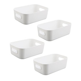 Boîtes de rangement blanches 4 pièces – Bac rangement plastique & panier de rangement, boîtes empilables pour cuisine, armoire e