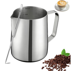 Pot à lait - 350 ml - En acier inoxydable - Avec stylo doseur Mark et Latte Art Pen - Pour cappuccino, expresso, latte art - Par