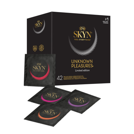 SKYN Unknown Pleasures + : Boîte de 42 préservatifs masculins sans latex | 6x texture intensément perlée, 24x goût de cocktails,