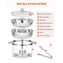 WILPREP Lot de 4 Buffets Chauffants Ronds Chafing Dish Rond 5,5L Chauffe Plat à Combustible en Acier Inoxydable Alimentaire avec