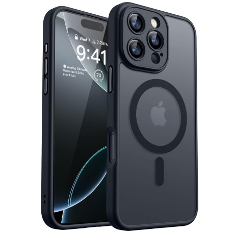 CANSHN Coque Magnétique pour iPhone 16 Pro, Noir | Protection Complète de l'appareil Photo, Housse Fond Mat Translucide