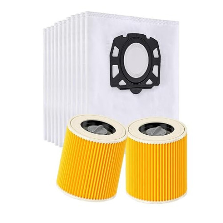 10 Sac pour Aspirateur Karcher WD3 WD2 Plus MV2 MV3 SE4002 avec 2 Filtre à Cartouche (6.414-552.0)