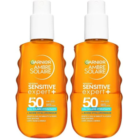 GARNIER - Ambre Solaire - Eau Biphase UV Sensitive Expert+ SPF 50 Visage, Corps & Cheveux - Protection Solaire Légère & Invisibl