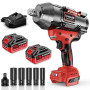 SundpeyPRO 2000Nm Clé à Choc Sans Fil 3/4" 21V avec 2 Batteries 4.0Ah et Chargeur Rapide, Clé à Impact Haute Puissance avec 5 Do