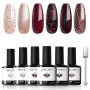Modelones Vernis Semi Permanent,Vernis Gel UV Semi Permanent Paillettes Nude Rouge Brun Étincelles 6 Couleur Vernis à Ongles Soa
