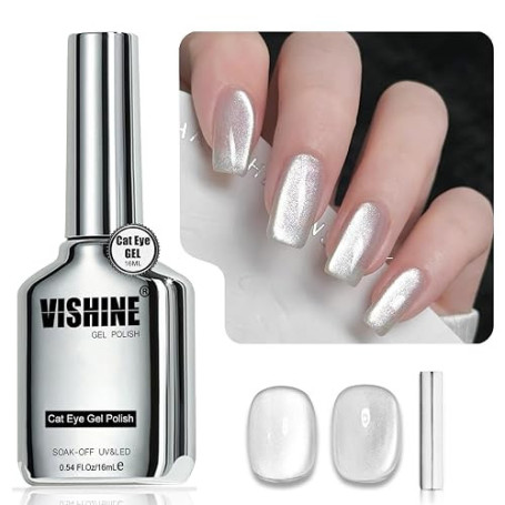 Vishine Vernis Gel Effet Œil de Chat – 16ml Gel Magnétique Holographique Pailleté, Gel UV Réfléchissant Translucide pour Nail Ar
