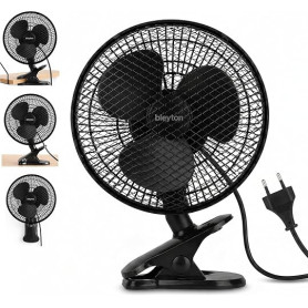 BLEYTON Mini ventilateur de bureau, pince, mur et sur table 20 W Noir | Mini ventilateur clip électrique puissant et silencieux,
