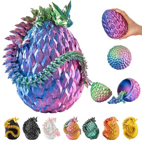 Dragon 3D dans Un œuf – Figurine décorative et de Collection 30 cm avec œuf 10 cm, Finition Bleu, Vert et Violet, modèle Fantasy